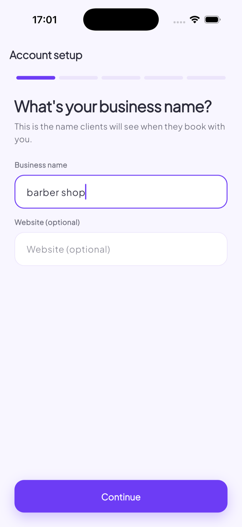 Setup: business name